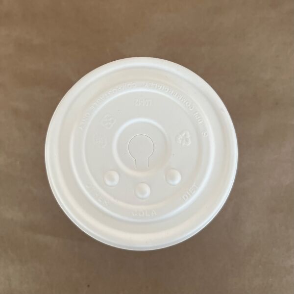 Flat White Paper Pulp W/Hole Compostable Cup Lid 90mm 